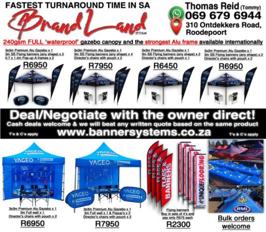 Largest supplier of branded gazebos and flags and banners in south africa