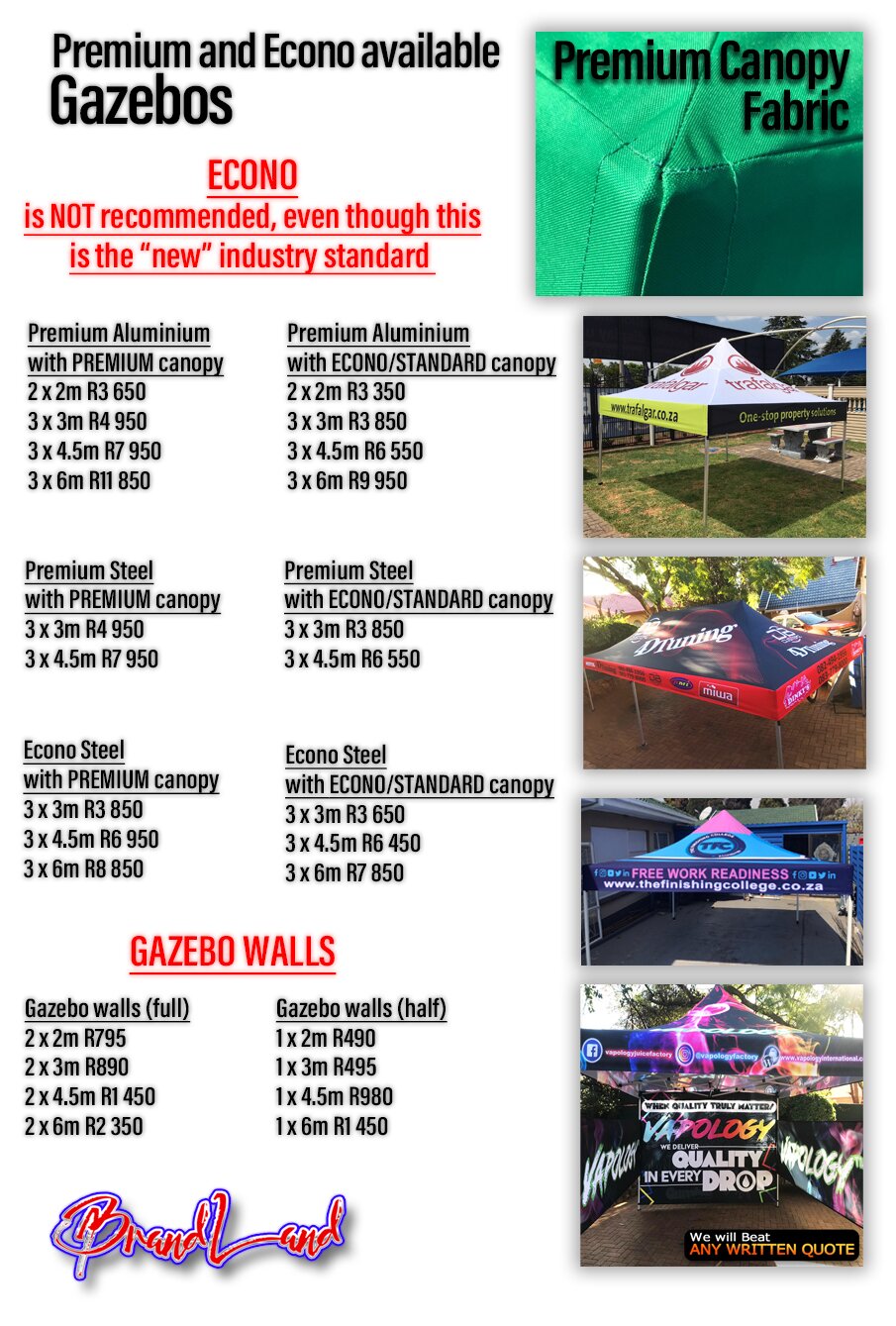 Branded Gazebos and flags and banners combo deals and specials made to order
